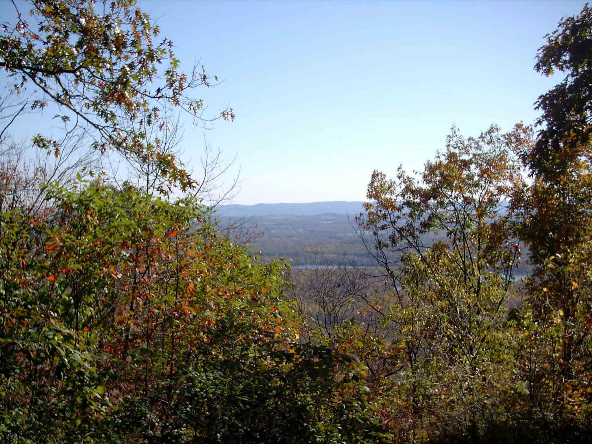 mm 6.5 - The view from the porch of Kirkridge shelter. This shot was taken with the camera tripod sitting on the high bench at the front of the porch and looks southeast over Lake Minisi.  Courtesy stewartriley@earthlink.net